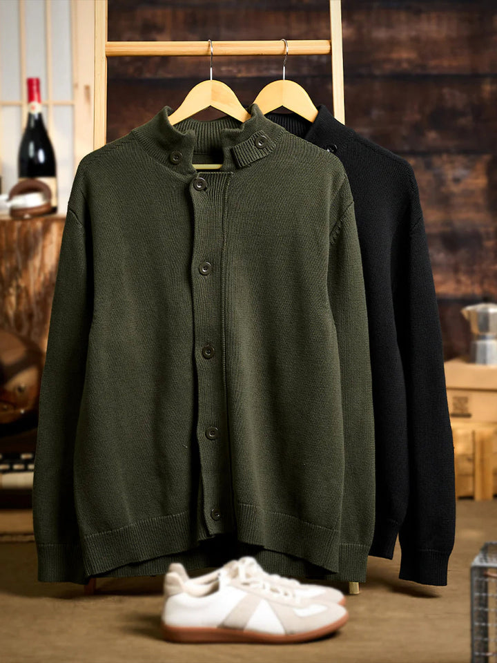 Button-Up Stand Collar Knit Cardigan