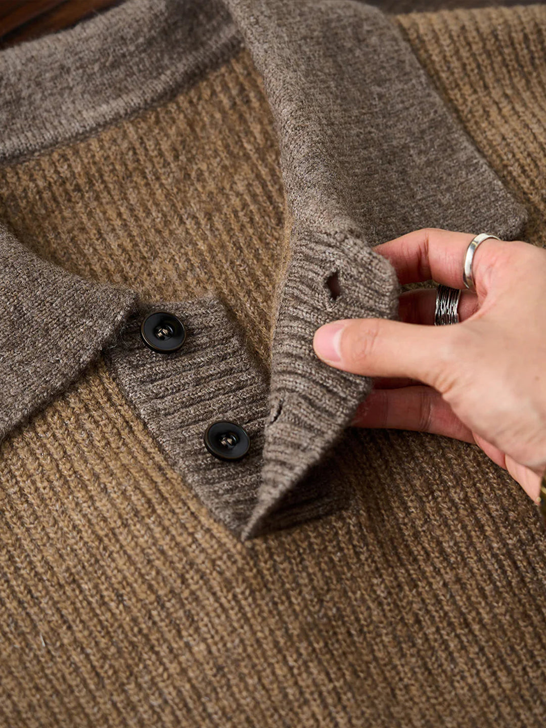 590g Heavyweight Polo-Collar Knit Sweater