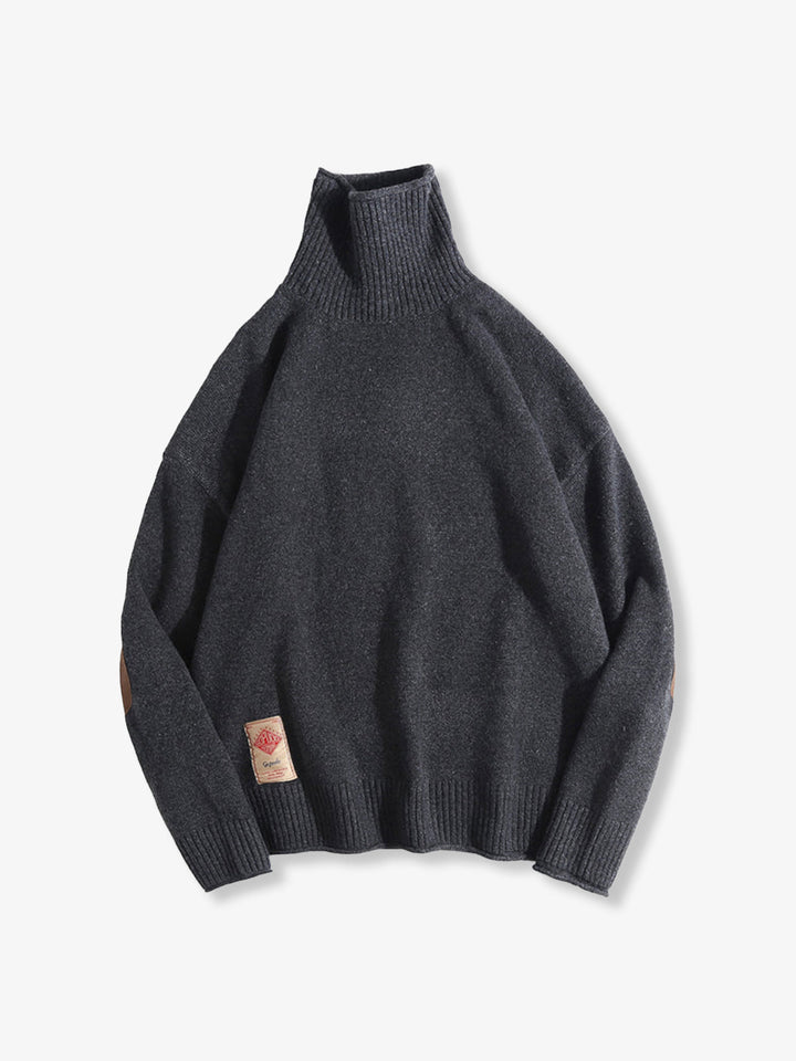 Elbow Patch Turtleneck Fancy Knit Sweater