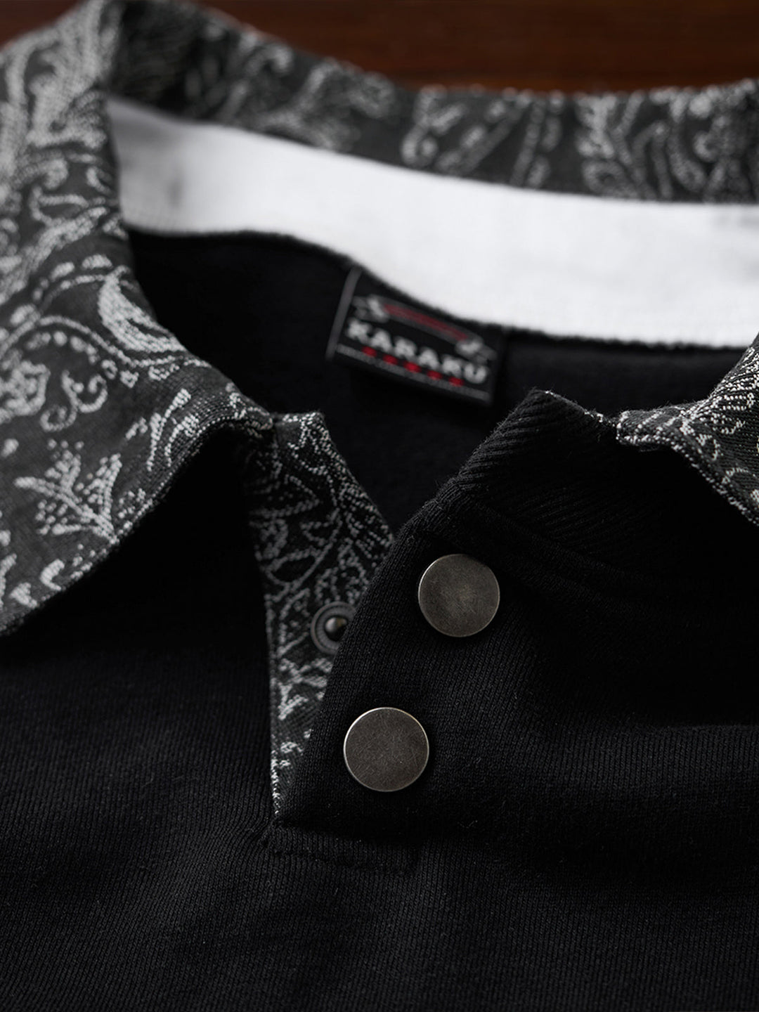 Karaku Embroidered Polo Sweatshirt with Jacquard Paisley Collar &amp; Placket