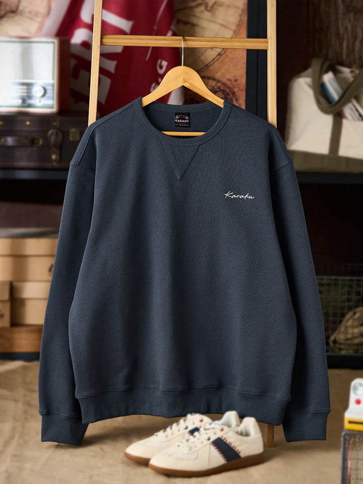“KaraKu” Embroidery &amp; “Hannya Mask / Samurai Cat” Print Loopback V-Gusset Sweatshirt