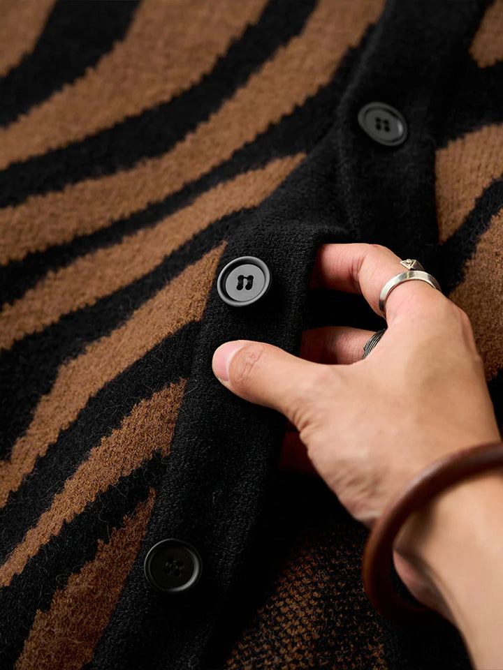 Karaku × Satoshi Kawamata ‘Tiger’ Embroidered Jacquard Knit Cardigan