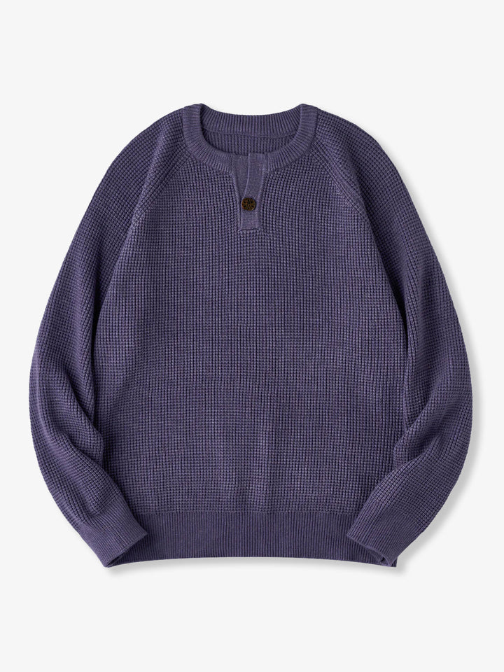 Heavyweight Mini-Waffle Henley Knit Sweater