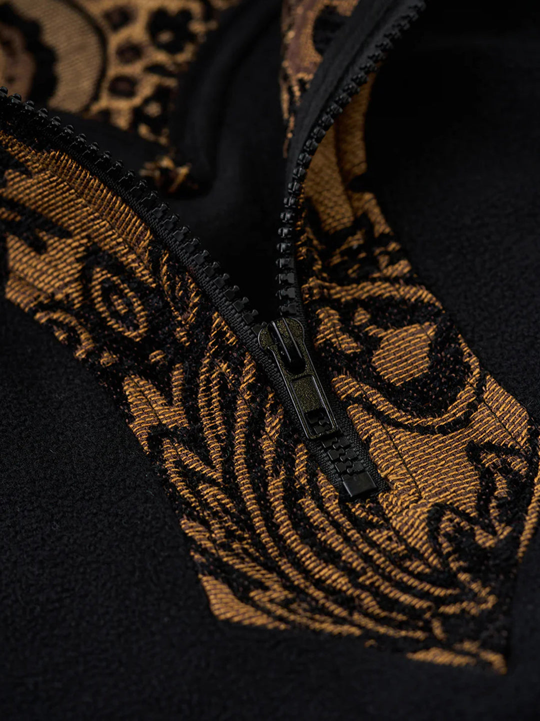 Paisley Pattern Mixed Material Western Half-Zip Fleece Pullover