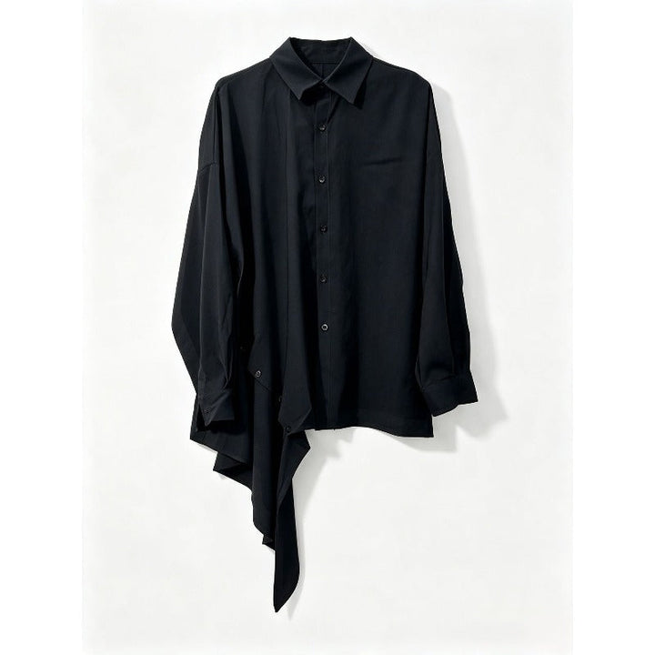 Japanese Draped Asymmetric Hem Long Sleeve Shirt Wide-leg Pants Two-piece Set