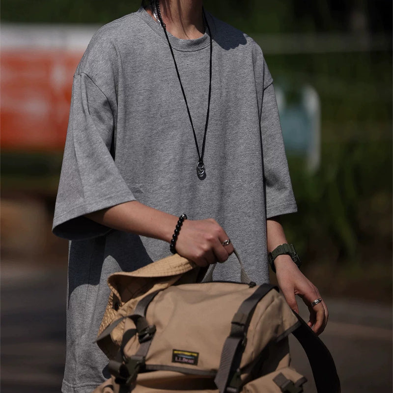 320g Japanese style Solid Color Loose Casual T-shirt
