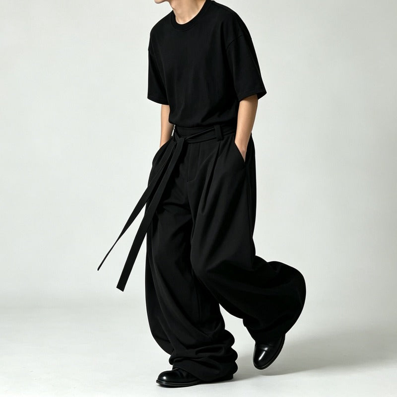 Japanese High-waist Drawstring Straps Wide-leg Casual Pants