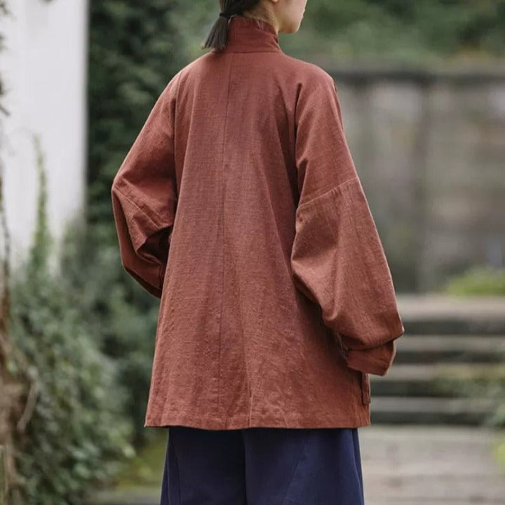 Loose Cotton Cross Front Hanfu Kimono Cardigan