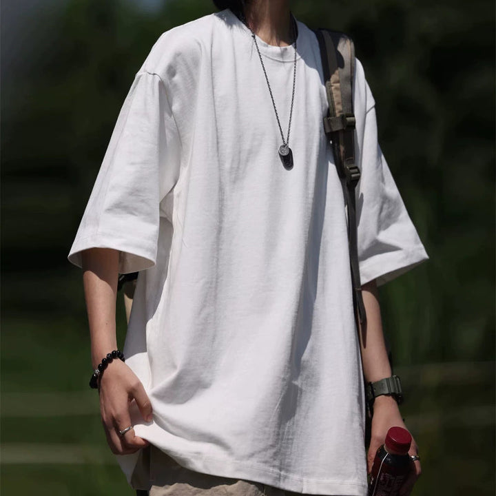 320g Japanese style Solid Color Loose Casual T-shirt