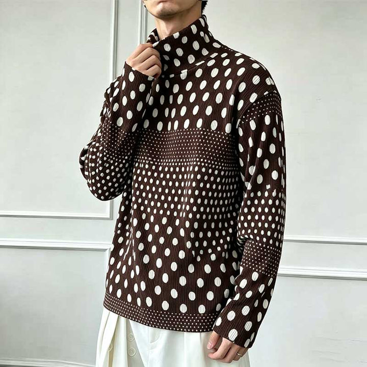 Ink-wash Polka Dot Turtleneck Pleated Base Layer Top