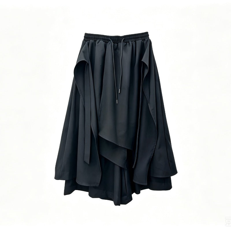 Japanese Loose Asymmetrical multi-layered Shirt and Skirt-Pants Two-piece Set