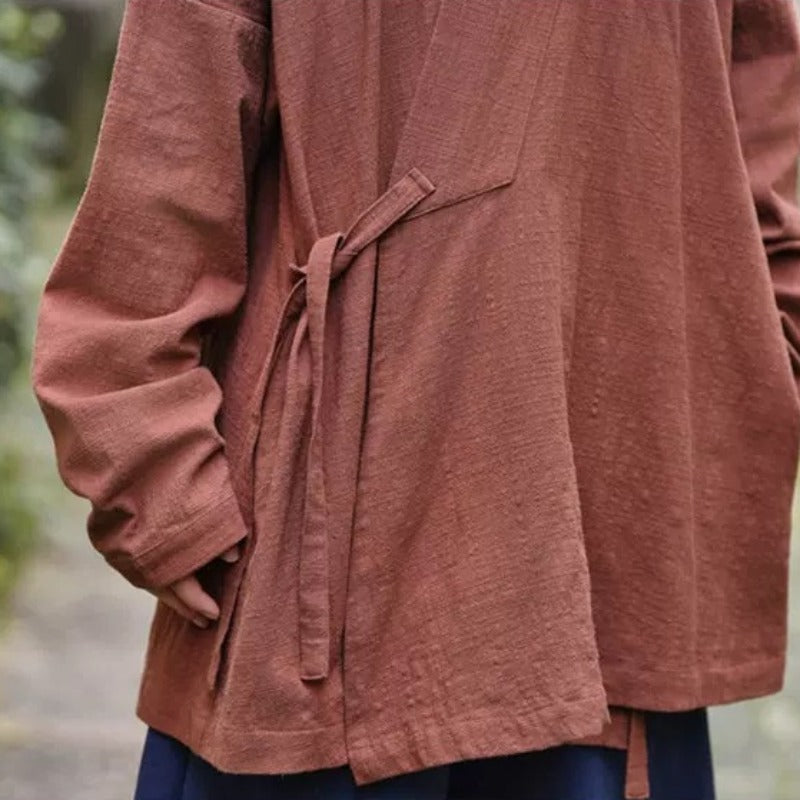 Loose Cotton Cross Front Hanfu Kimono Cardigan