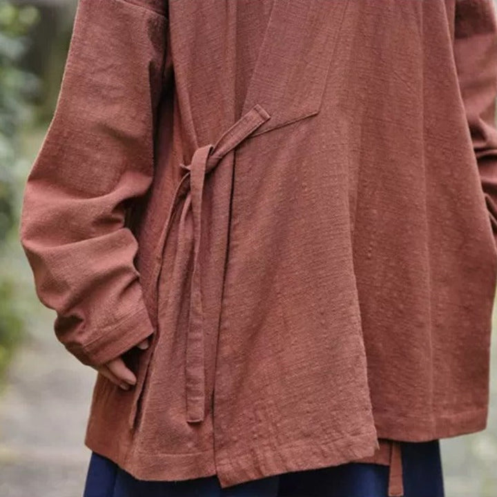 Loose Cotton Cross Front Hanfu Kimono Cardigan