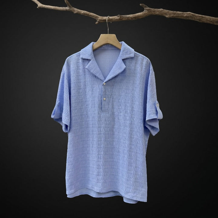 Japanese Textured Jacquard Collar Loose-Fit Shirt