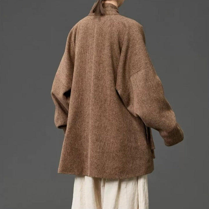 Loose Woolen Cross Front Hanfu Kimono Coat
