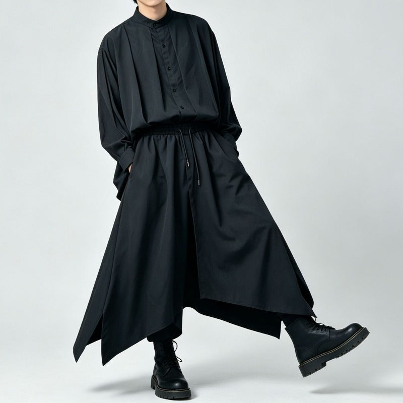 Japanese Lyocell Draped Loose Stand Collar Shirt Pants Two-piece Set