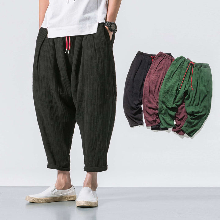 Japanese Casual Cotton and Linen Cropped Harem Pants