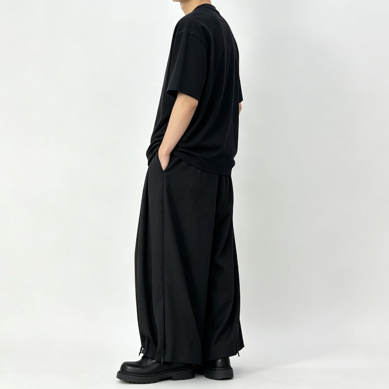 Japanese Elastic-waist Casual Cropped Wide-leg Pants