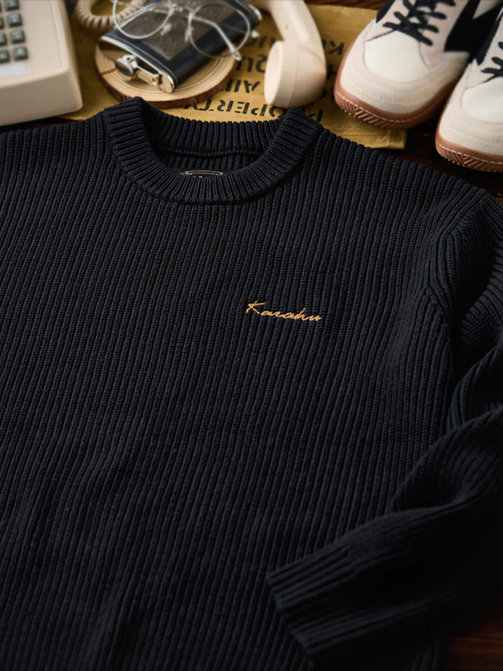 Rib-Knit Sweater with “Karaku” Logo Embroidery