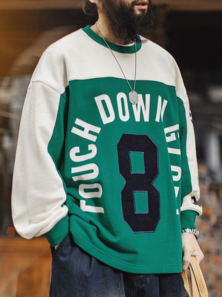 Number 8 Retro American Football-Style Colorblock Pullover Sweatshirt