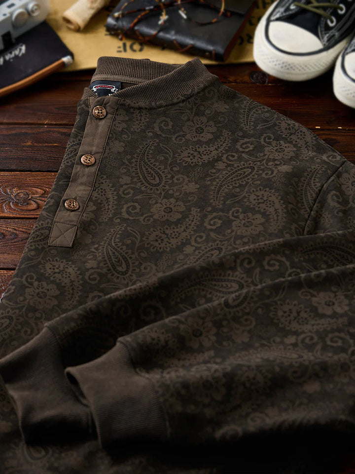 Washed Paisley All-Over Half-Button Sweatshirt