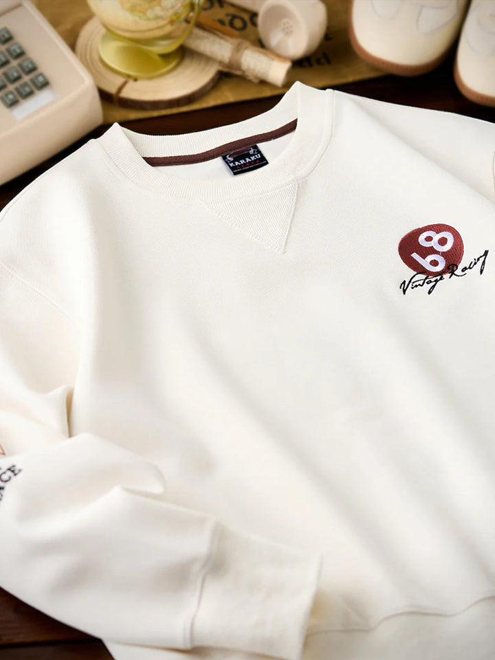Racing-Inspired Embroidery &amp; Patch V-Gusset Cotton Sweatshirt