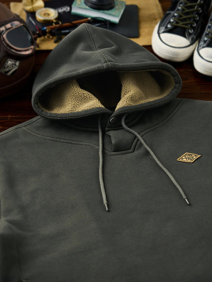 “STAY TRUE” Embroidered Patch Fleece-Lined Utility Hoodie