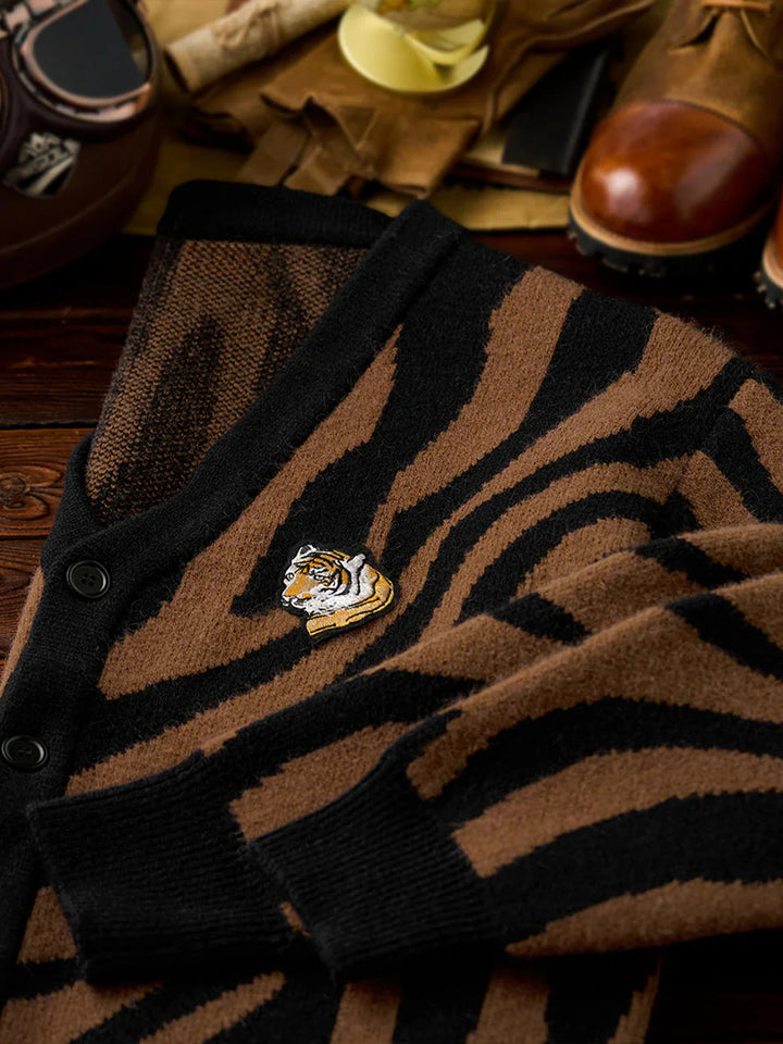 Karaku × Satoshi Kawamata ‘Tiger’ Embroidered Jacquard Knit Cardigan