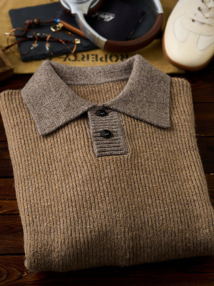 590g Heavyweight Polo-Collar Knit Sweater