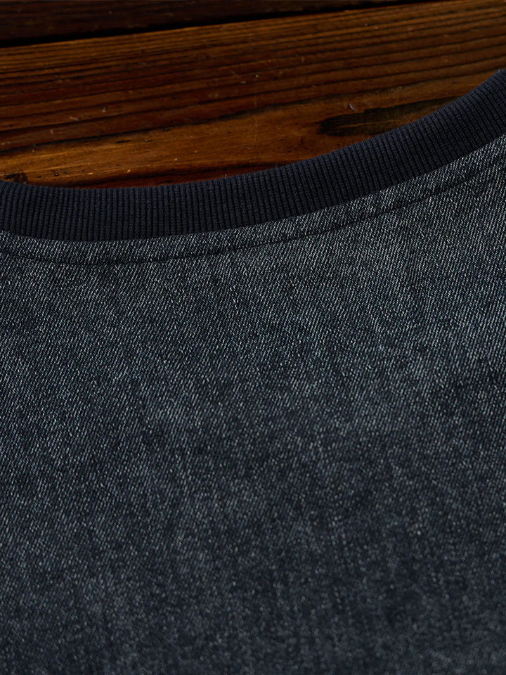 “Alley-oop” Sleeve Embroidery V-Gusset Stone-Washed Denim Sweatshirt