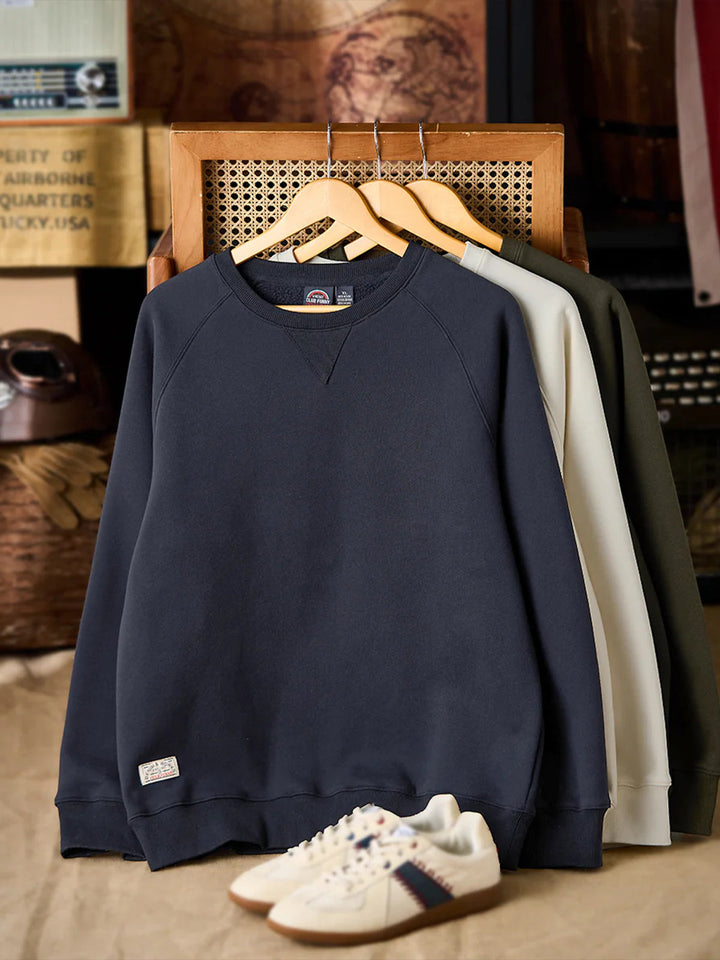 Brushed Fleece American Casual Heavyweight Navy Crewneck Sweatshirt
