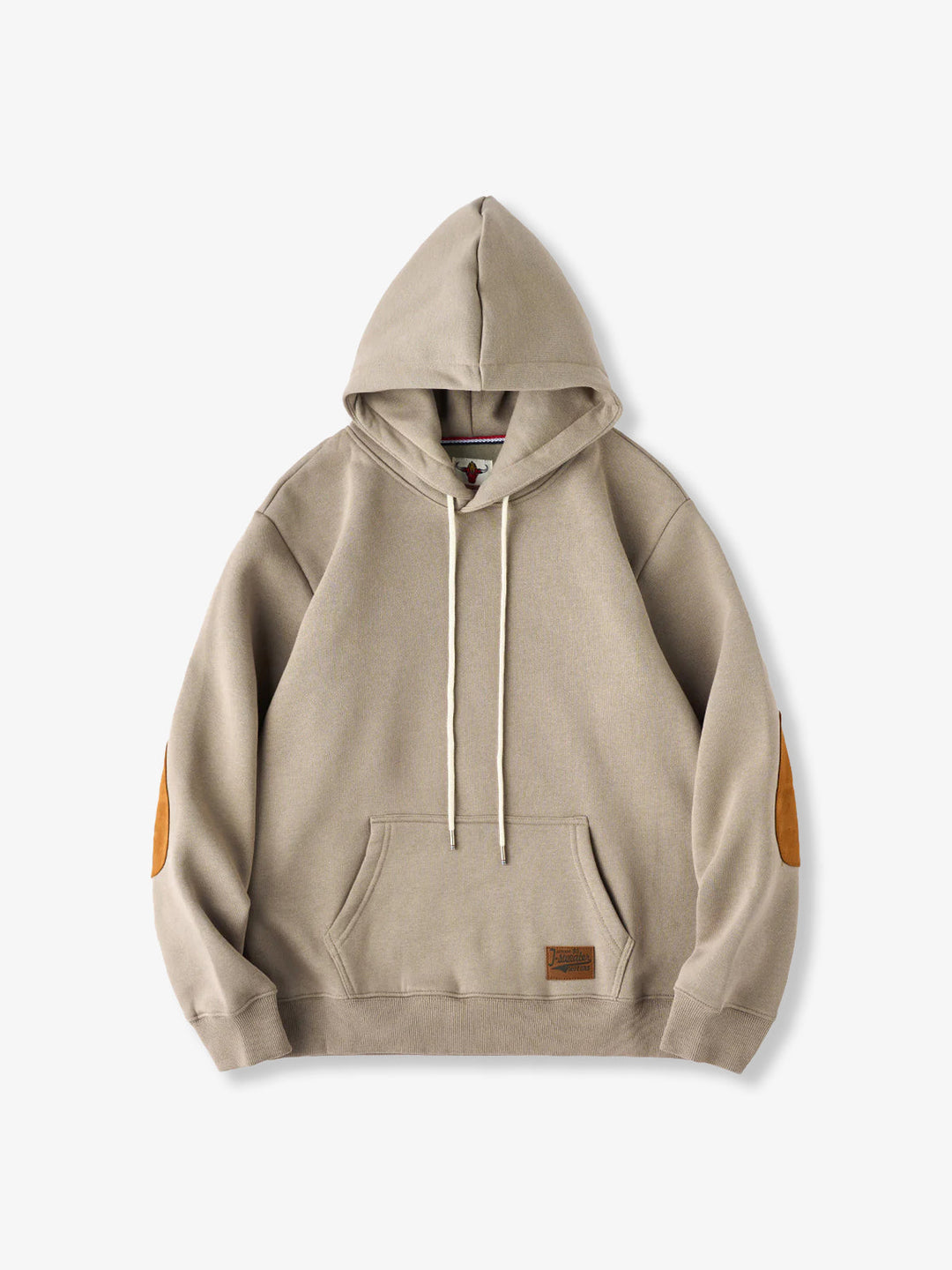 Pullover hoodie with brushed lining and contrast elbow patches