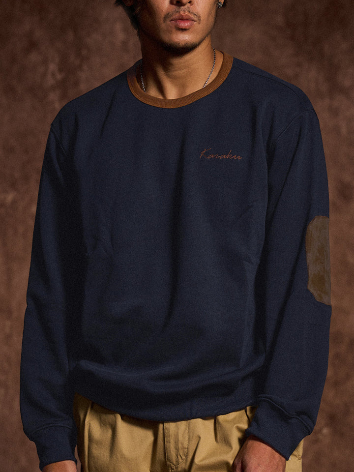 "KaraKu" Embroidery  Elbow Suede Patches Brushed Cotton Sweatshirt