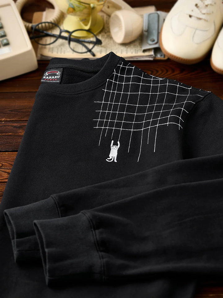 “Scratching Cat” Sashiko Embroidered Sweatshirt