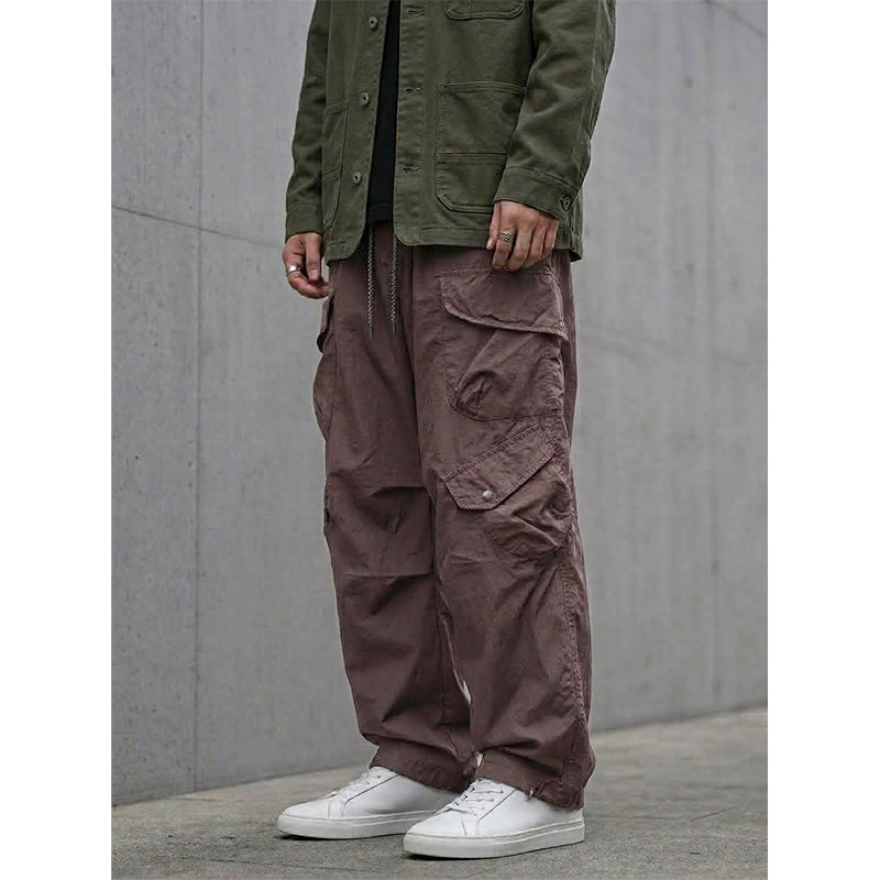 Japanese Loose Multi-pocket Straight-leg Cuffed Cargo Pants