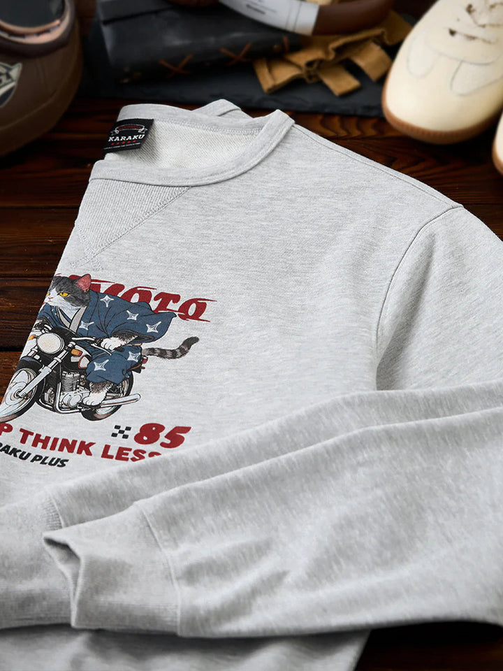 ‘Wag Neko Rider’ Printed Pullover Sweatshirt with V-Gusset
