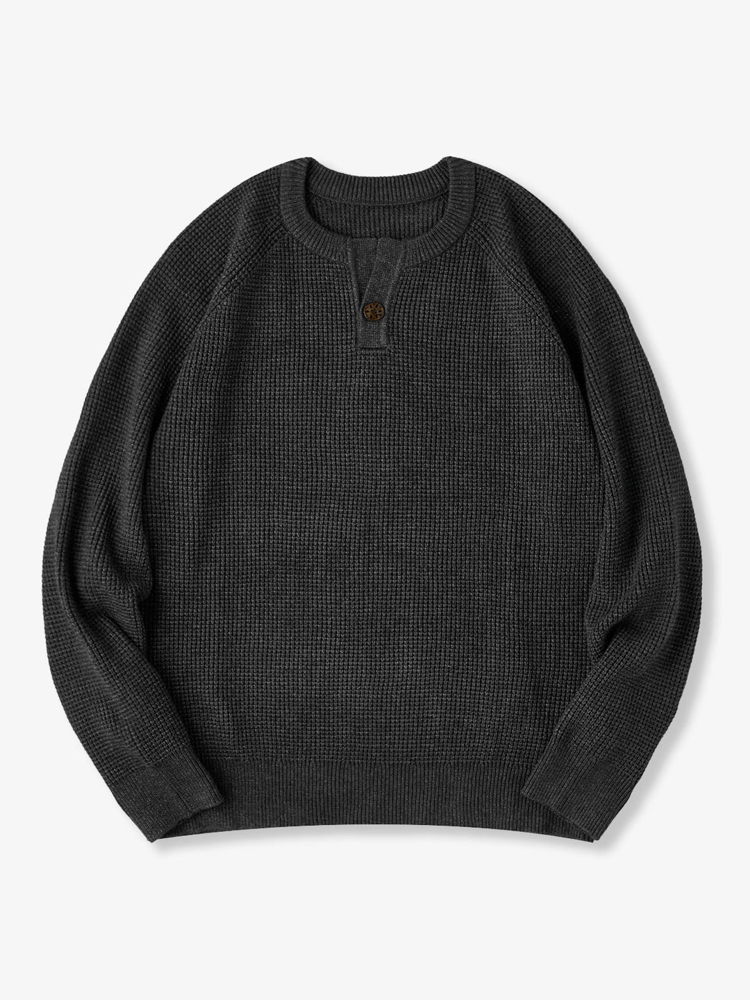 Heavyweight Mini-Waffle Henley Knit Sweater