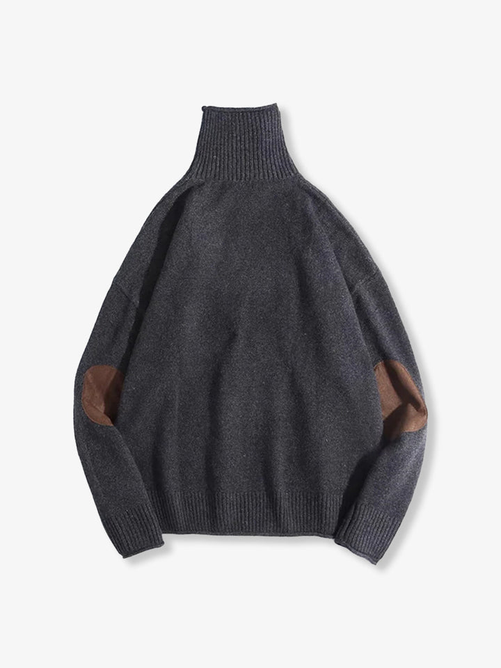Elbow Patch Turtleneck Fancy Knit Sweater