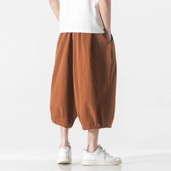 Retro Ice Silk Linen Over-the-Knee Pants