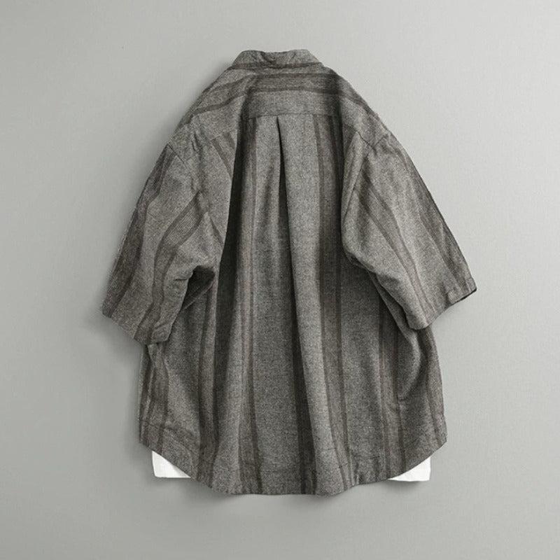 Japanese Striped Loose Kimono Shirt Half Sleeve Cardigan