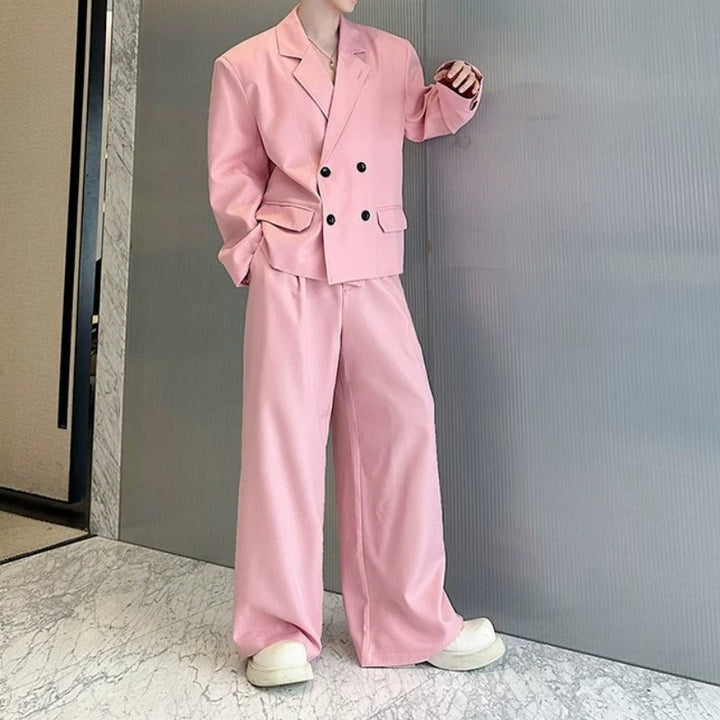 Double Breasted Blazer Draped Wide-leg Trousers Two-piece Set