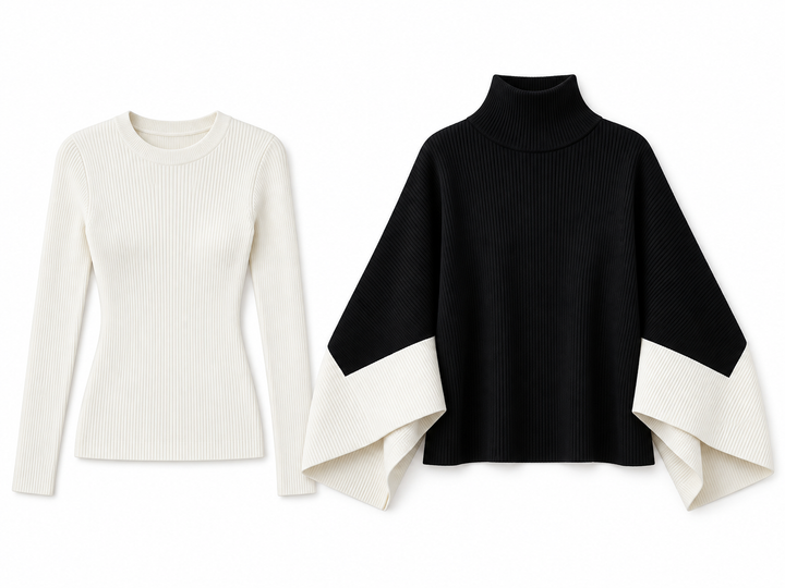 Turtleneck Batwing Cape Sweater Color Block Poncho Top
