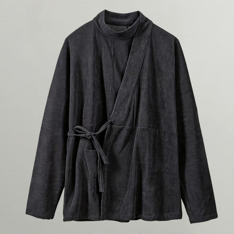 Corduroy Curved Collar Diagonal Placket Loose Hanfu Cardigan