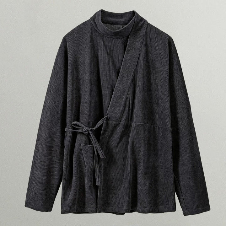 Corduroy Curved Collar Diagonal Placket Loose Hanfu Cardigan