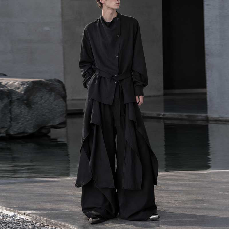 Irregular Slanted Placket Shirt and Trousers Two-piece set