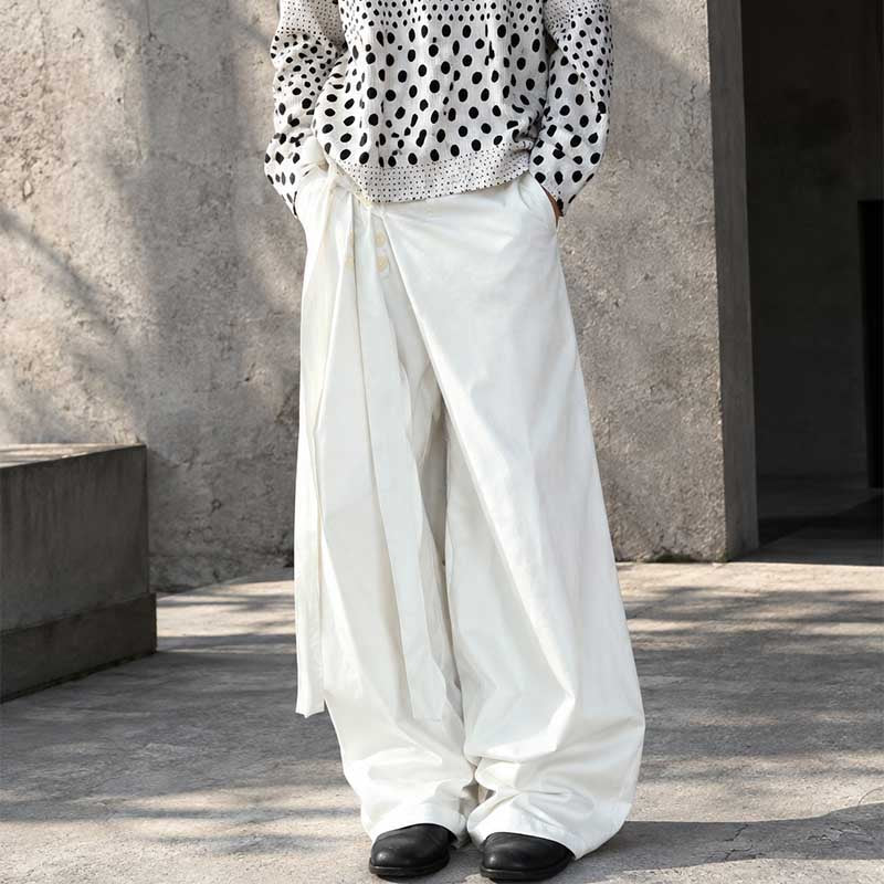 Lace-up A-line Straight Leg Thickened Loose Casual Pants