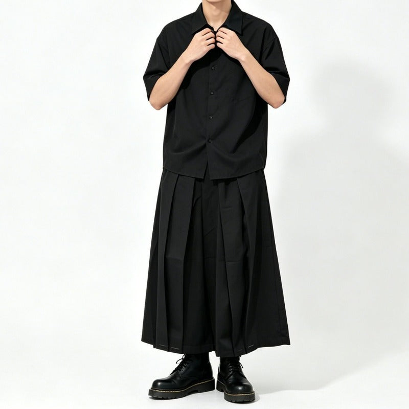 Japanese High Waist Asymmetric Cropped Wide Leg Skirt-pants