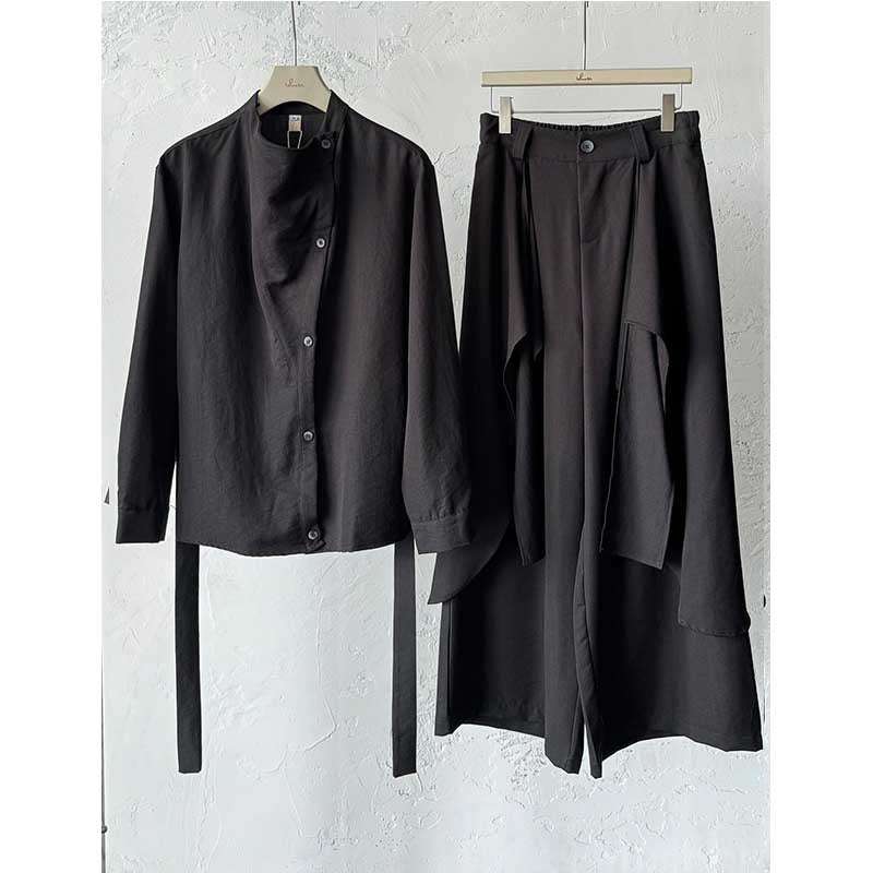 Irregular Slanted Placket Shirt and Trousers Two-piece set