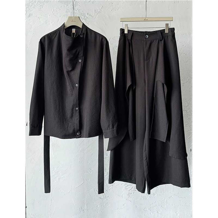 Irregular Slanted Placket Shirt and Trousers Two-piece set