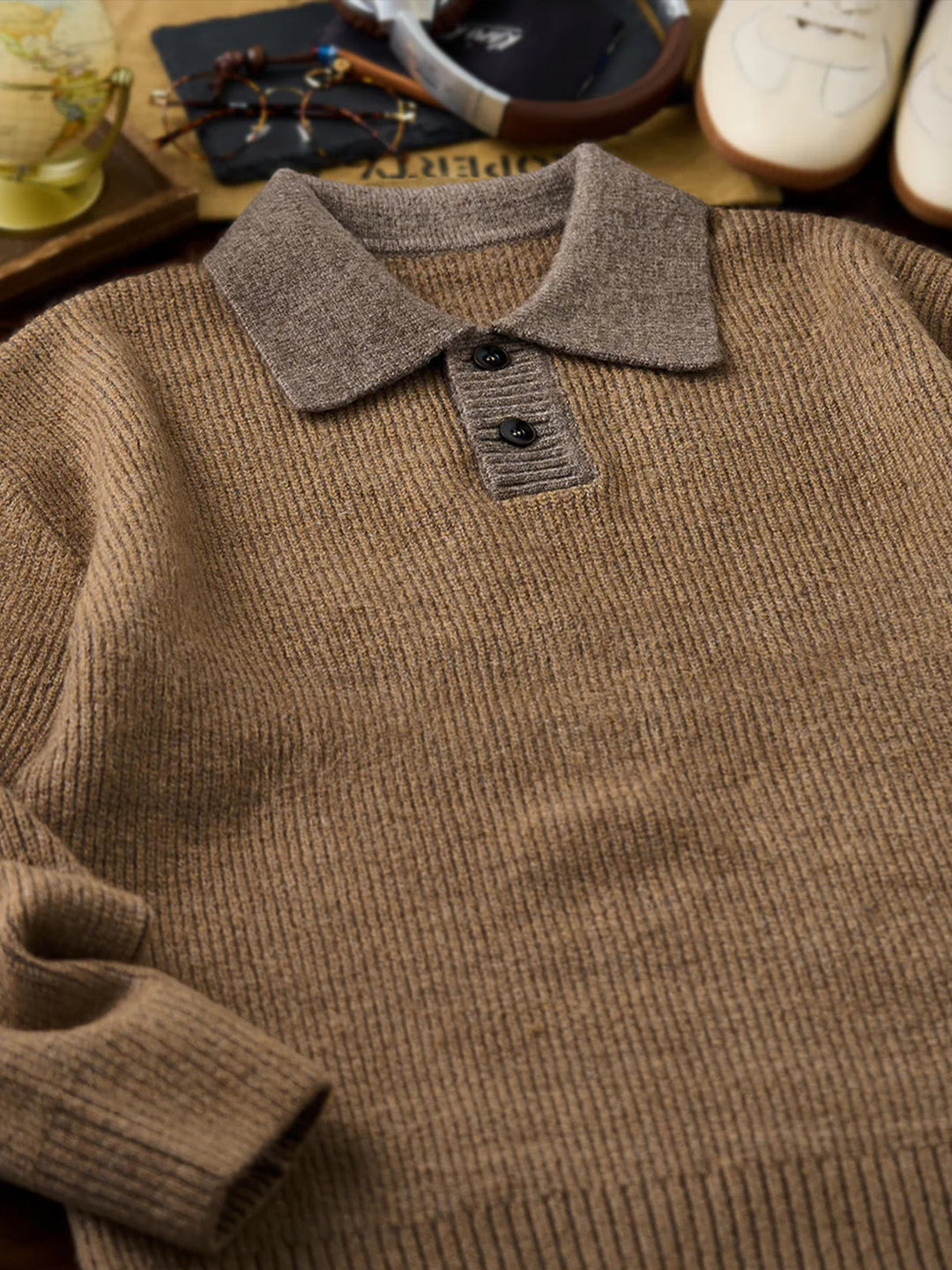 590g Heavyweight Polo-Collar Knit Sweater